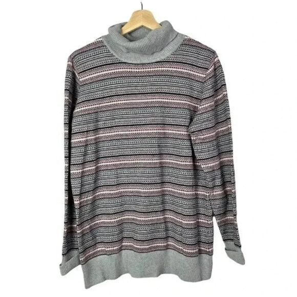 L.L. Bean Gray & Red Fair Isle Turtleneck Sweater XL - Picture 1 of 5